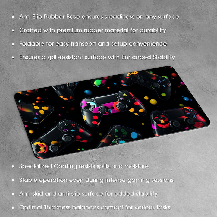 Anti-Slip Desk Mat Gaming Mouse Pad - Black Gamepad Glow