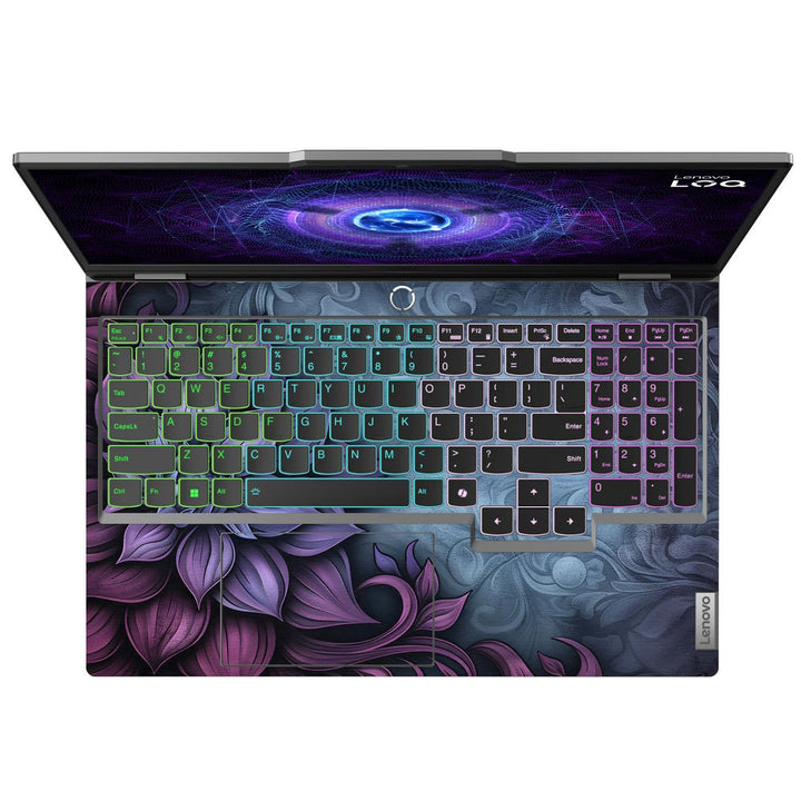 Lenovo LOQ Laptop Skin - Purple Floral Motif on Gray Background