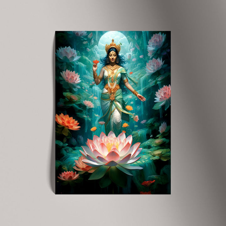 Self Adhesive Textured Vinyl Poster Divine Goddess Lakshmi on Lotus