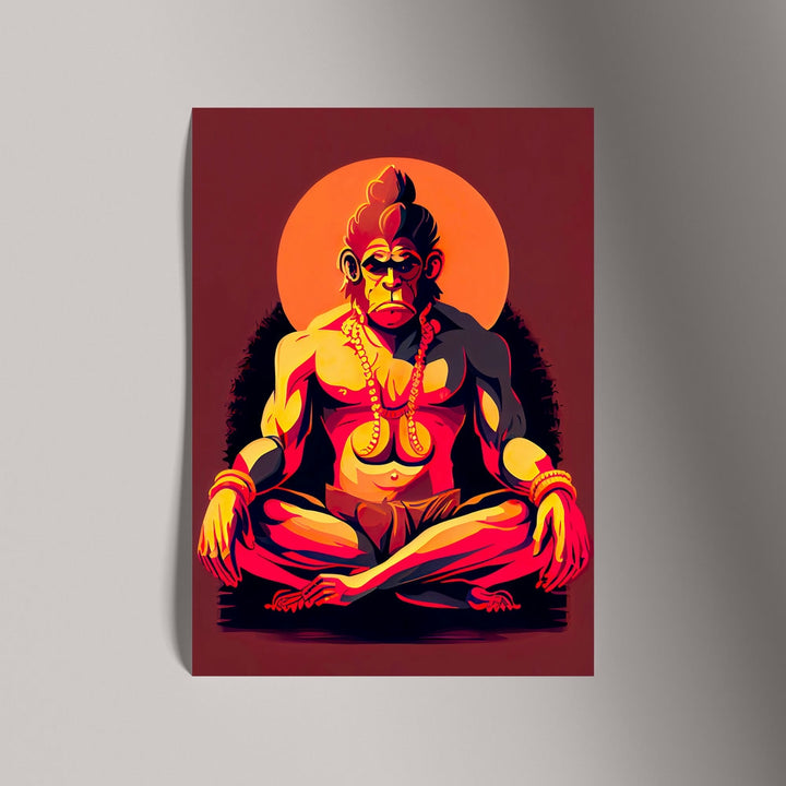 Self Adhesive Textured Vinyl Poster Lord Hanuman Fierce Red Art