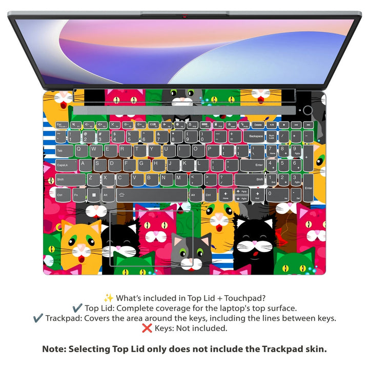 Lenovo Laptop Skin - Multicolor Cat Faces