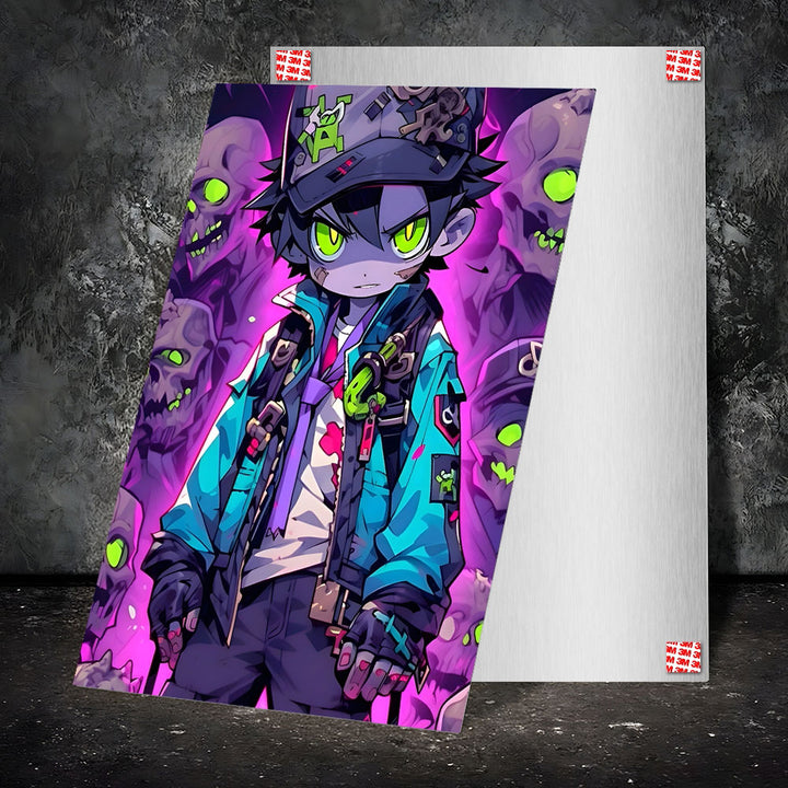 Metal Poster - Anime Neon Zombie Hunter ZH2