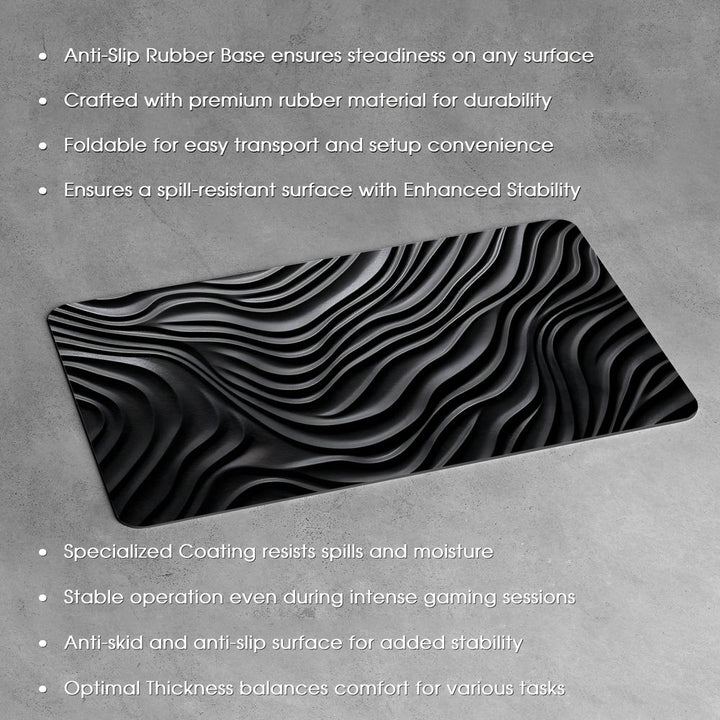 Anti-Slip Desk Mat Gaming Mouse Pad - Black 3D Topographic Lines