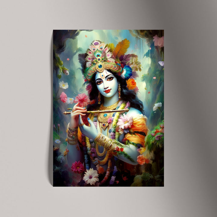 Self Adhesive Textured Vinyl Poster Krishna Playing Flute