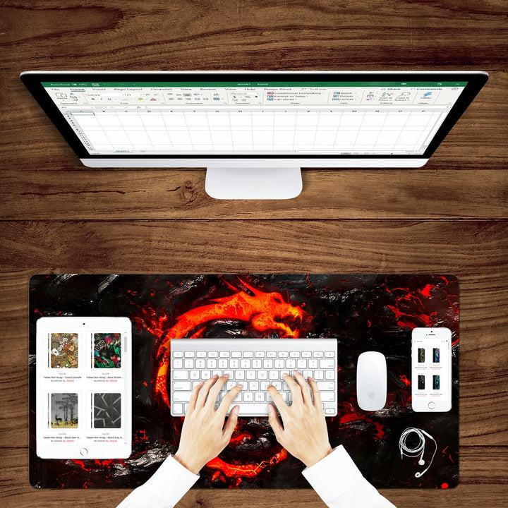 Anti-Slip Desk Mat Gaming Mouse Pad - Fiery Gaming Red Dragon