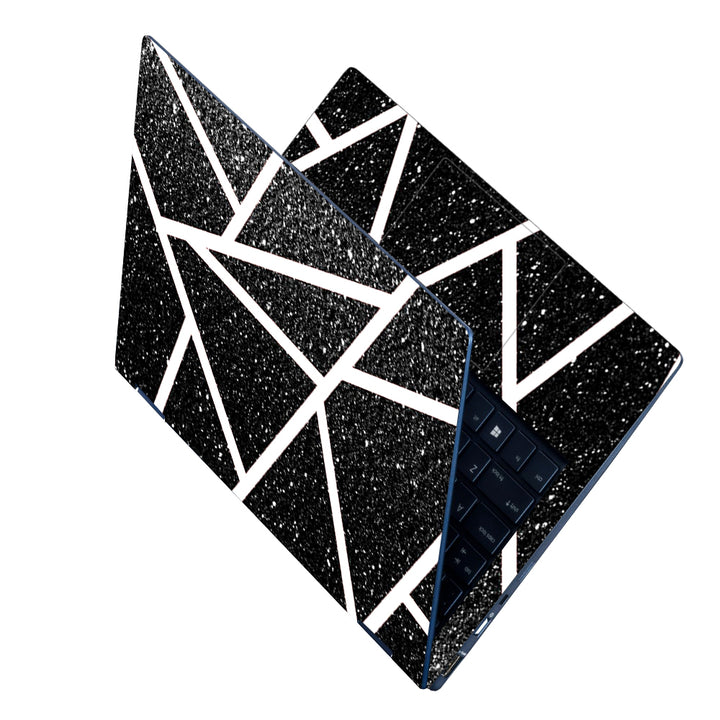 Laptop Skin - White Thick Lines on Black Sparkle