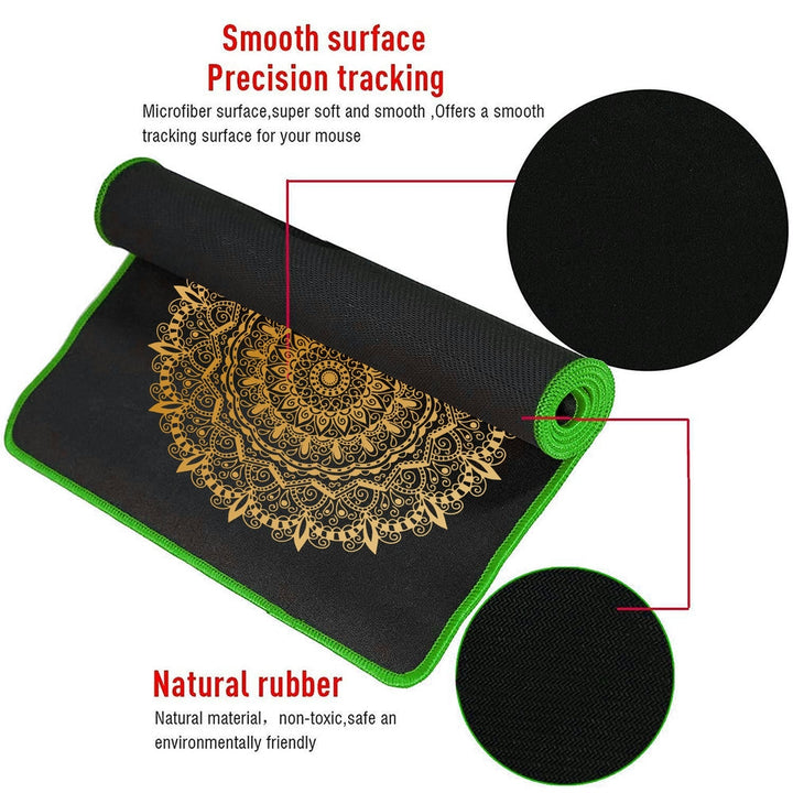 Anti-Slip Extended Desk Mat Gaming Mouse Pad - Mandala Art Gold Shaded