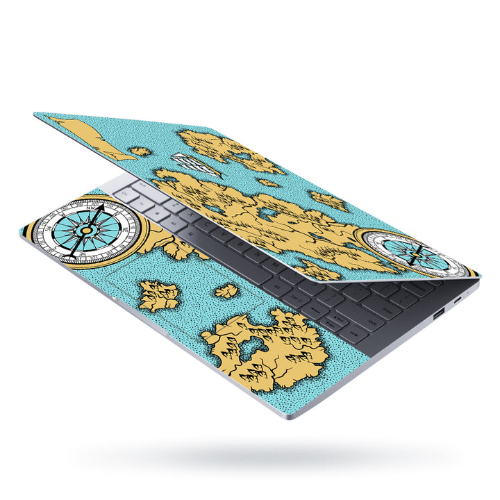 Laptop Skin - Boat Compass Dark Cyan Shaded Map