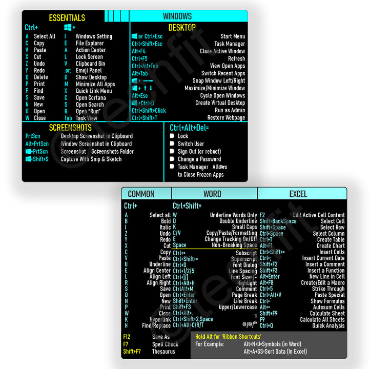 Keyboard Shortcut Stickers Windows + Word/Excel (for PC/Windows) - SkinsLegend