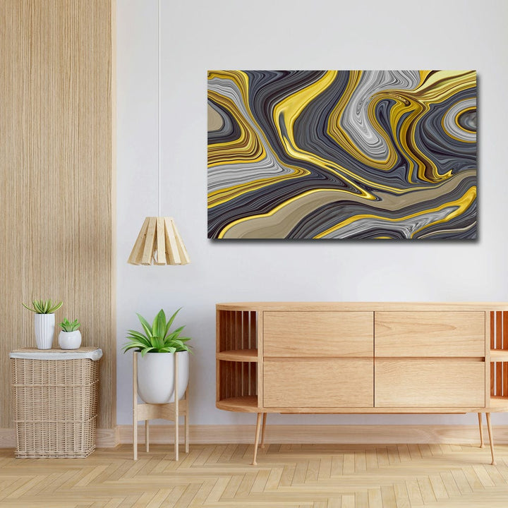 32x20 Canvas Painting - Golden Black Grey Mesh Art