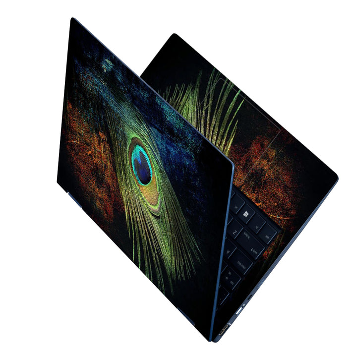 Laptop Skin - Green Feather on Faided Design