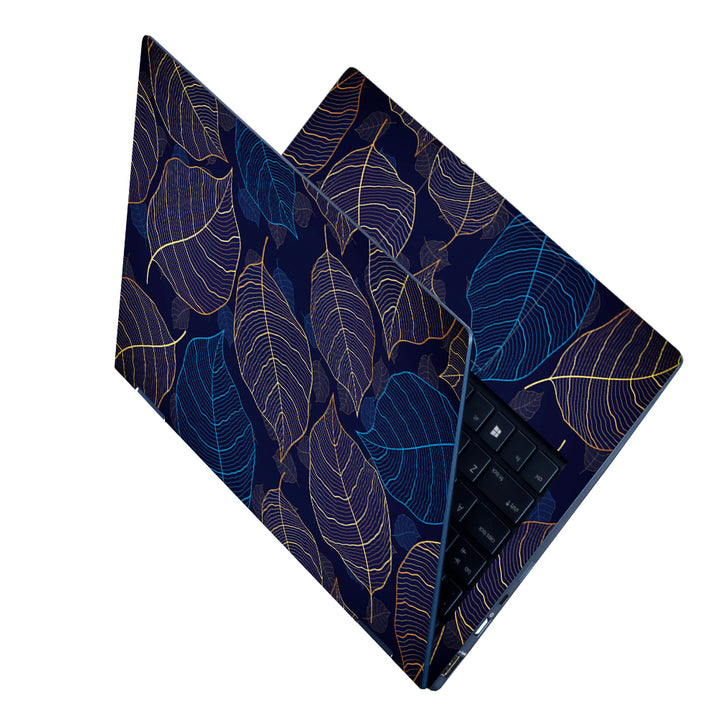 Laptop Skin - Blue Golden Leaves