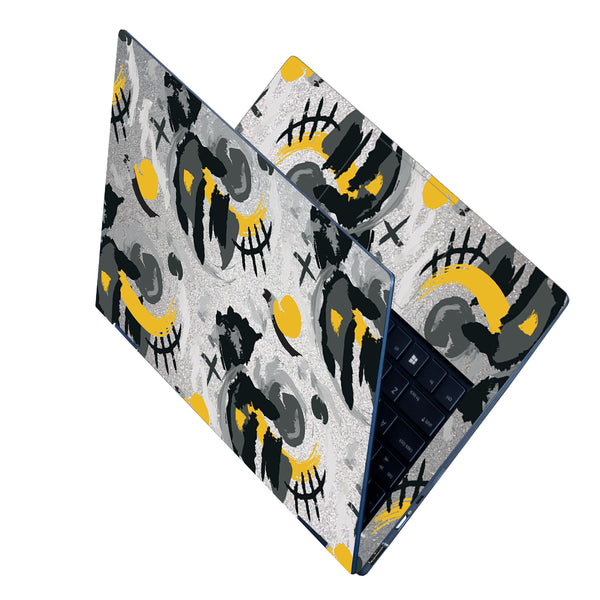 Laptop Skin - Black Yellow Designs on Silver