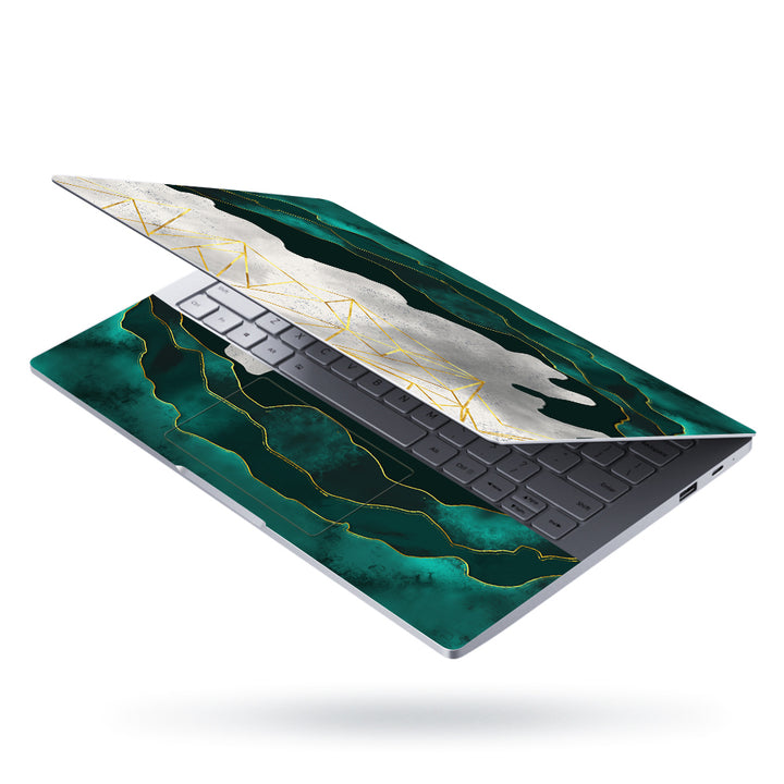 Laptop Skin - Golden Lightning Design on Green Ocean