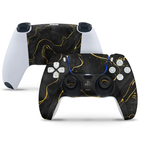 PS5 Controller Skin - Golden Lines on Black Marble