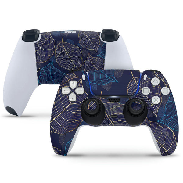 PS5 Controller Skin - Blue Golden Leaves