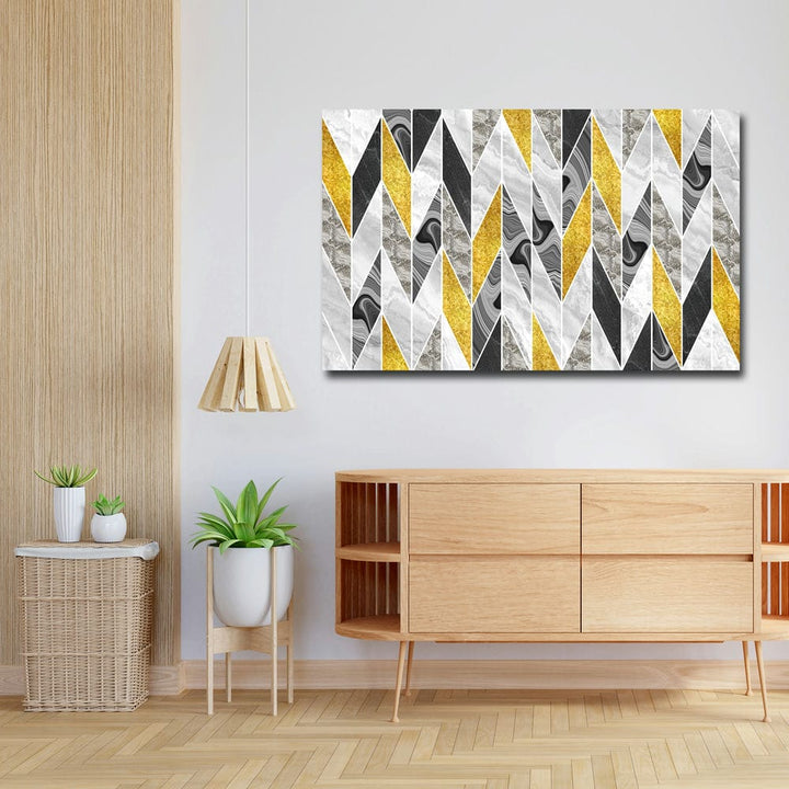 32x20 Canvas Painting - Golden Black Grey Stripes