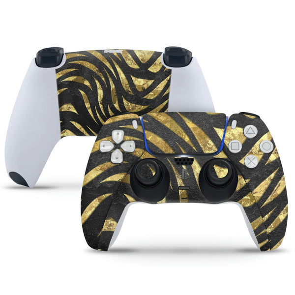 PS5 Controller Skin - Black Highlighter Waves On Golden