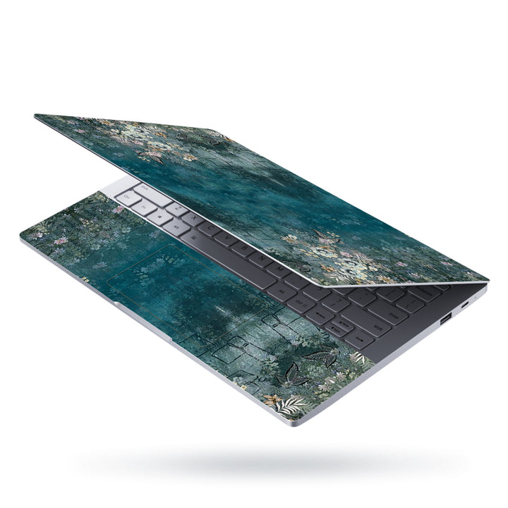 Laptop Skin - Flower Art on Dark Green Wall