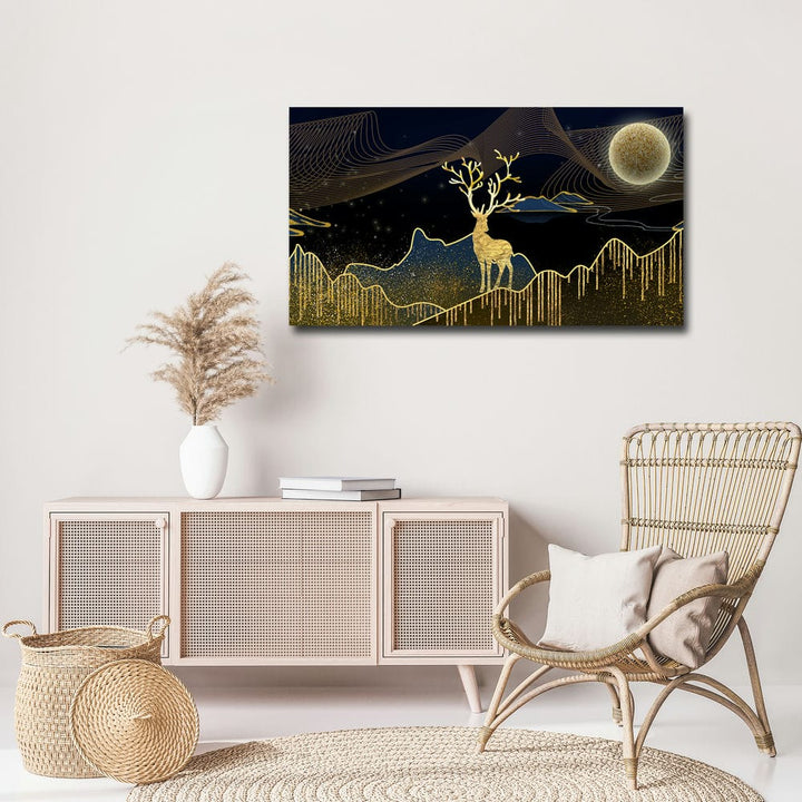 36x20 Canvas Painting - Golden Deer Line Art