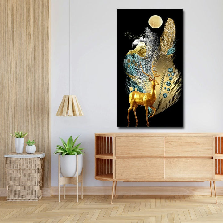 20x36 Canvas Painting - Golden Deer Golden Feather Portrait