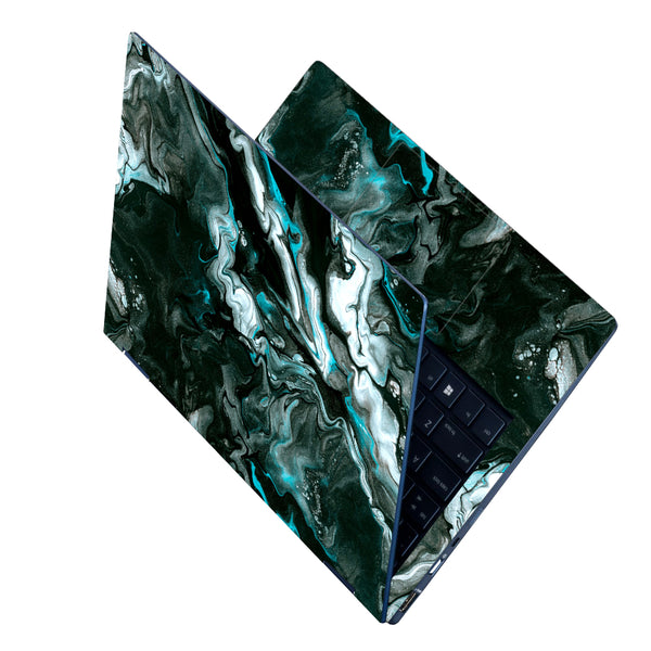 Laptop Skin - Black Cyan Marble Series