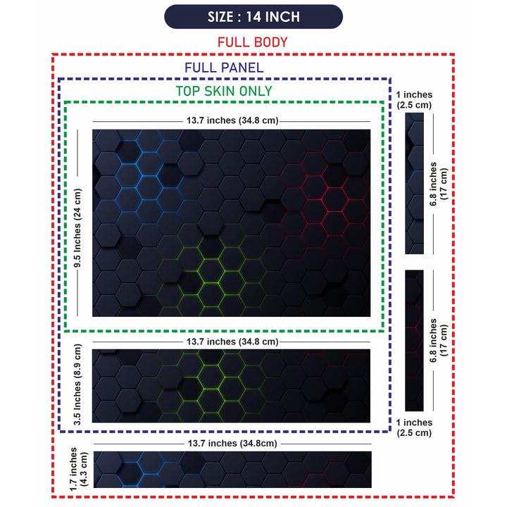 Laptop Skin - Green Red Blue Light on Black Honeycomb