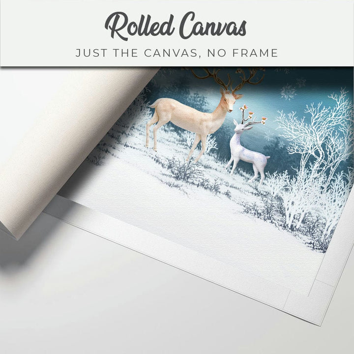 32x20 Canvas Painting - Golden Horns Deer on White Snow