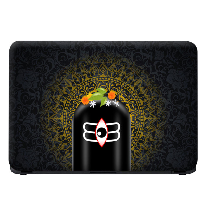 Laptop Skin - Black Shivling on Golden Floral Spiral