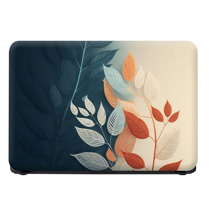 Laptop Skin - Orange Shaded Leaves on Blue Cream