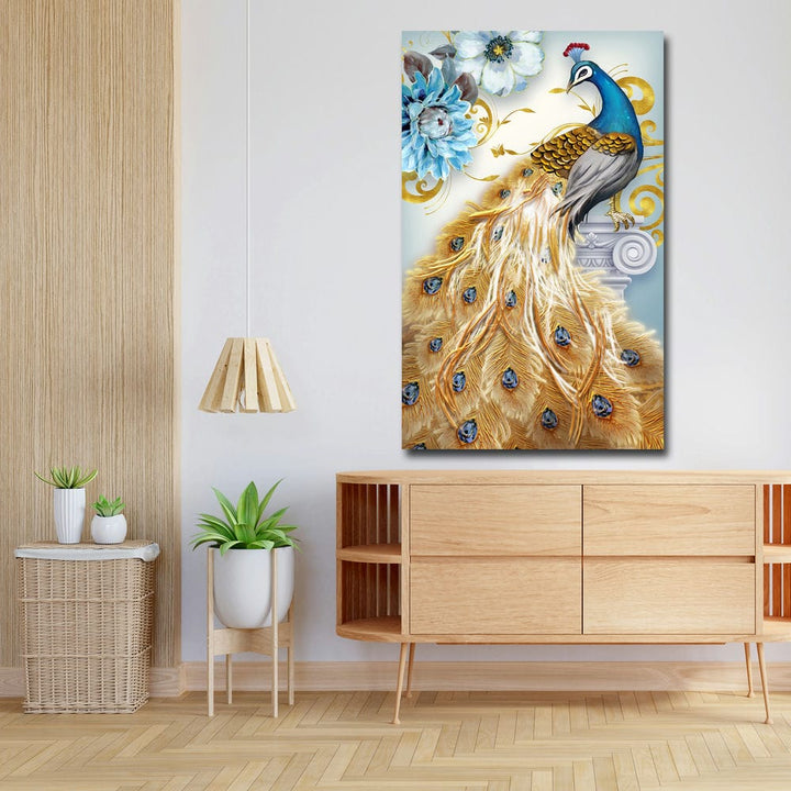 20x32 Canvas Painting - Golden Feather Peacock Portrait