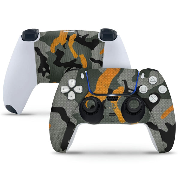 PS5 Controller Skin - Black Orange Camouflage