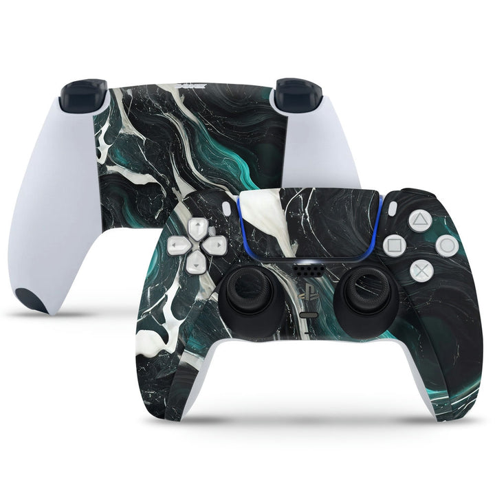 PS5 Controller Skin - Blue Black White Stone Art