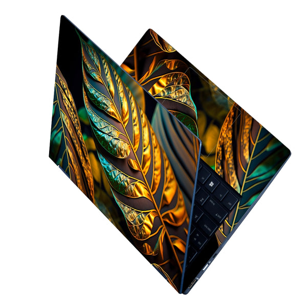 Laptop Skin - Tropical Leaves Gold and Black Illustration