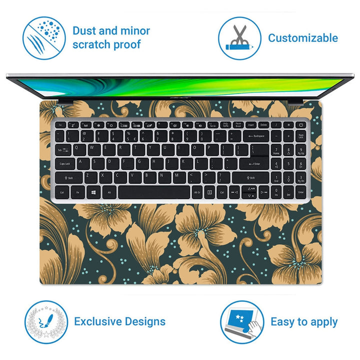 Laptop Skin - Golden Flower Pattern