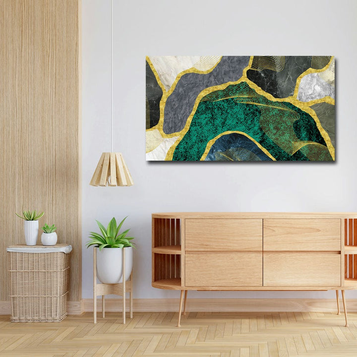 36x20 Canvas Painting - Golden Green Mural Art