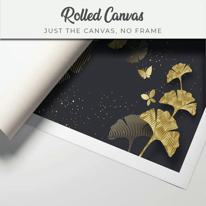 36x20 Canvas Painting - Golden Petals on Black