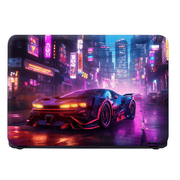 Laptop Skin - Futuristic Car With in Cyber City