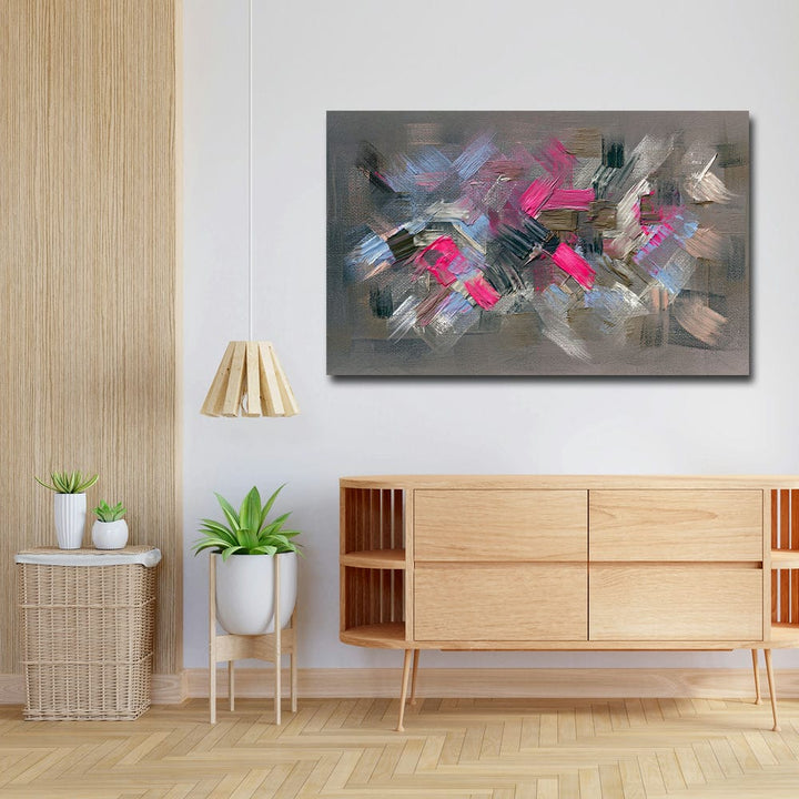 32x20 Canvas Painting - Pink Blue Black Brush Stroke