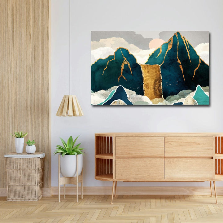 32x20 Canvas Painting - Golden Waterfall Blue Mountains