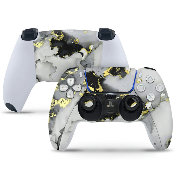 PS5 Controller Skin - Golden Highlighter Black Shaded Marble