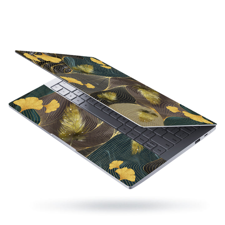 Laptop Skin - Golden Petals on Leaf Design