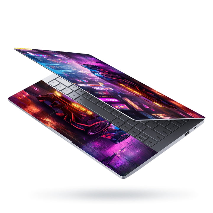 Laptop Skin - Futuristic Car With in Cyber City