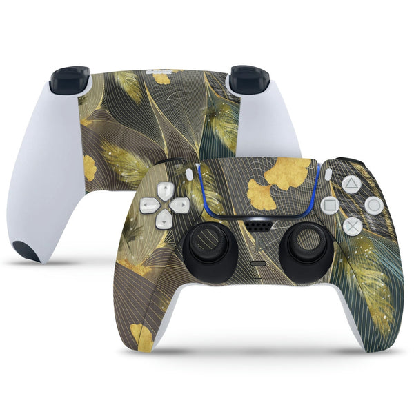 PS5 Controller Skin - Golden Petals on Leaf Design