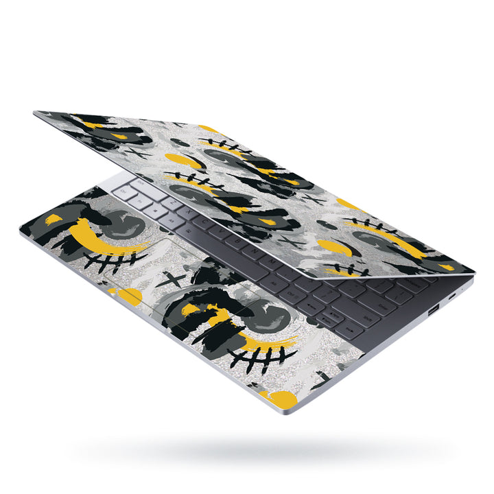 Laptop Skin - Black Yellow Designs on Silver