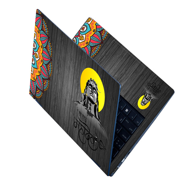 Laptop Skin - Har Har Mahadev Black Wooden Multi Spiral