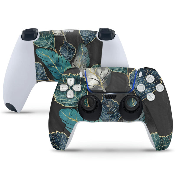 PS5 Controller Skin - Greenish Metal Leaves