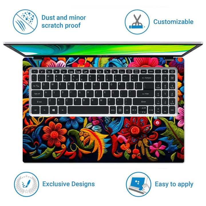 Laptop Skin - Thread Floral Black Bottom