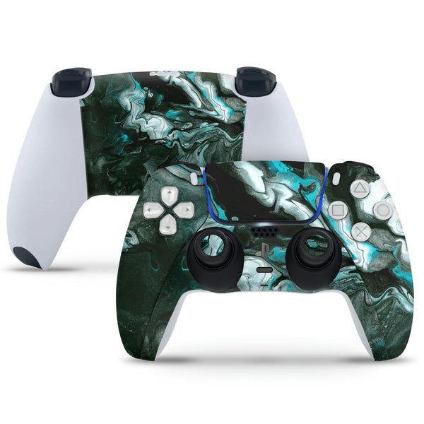 PS5 Controller Skin - Black Cyan Marble Series