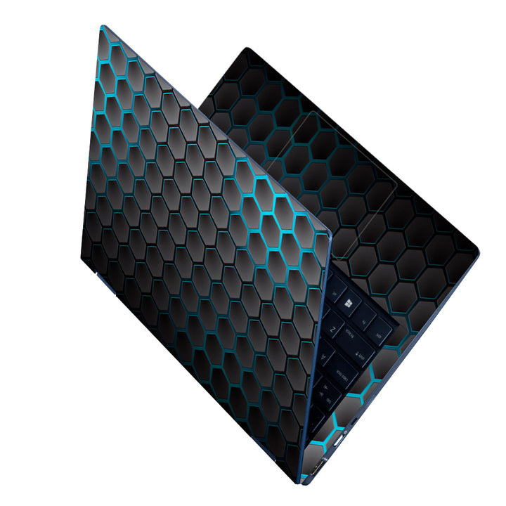 Laptop Skin - Neon Blue Black Honeycomb